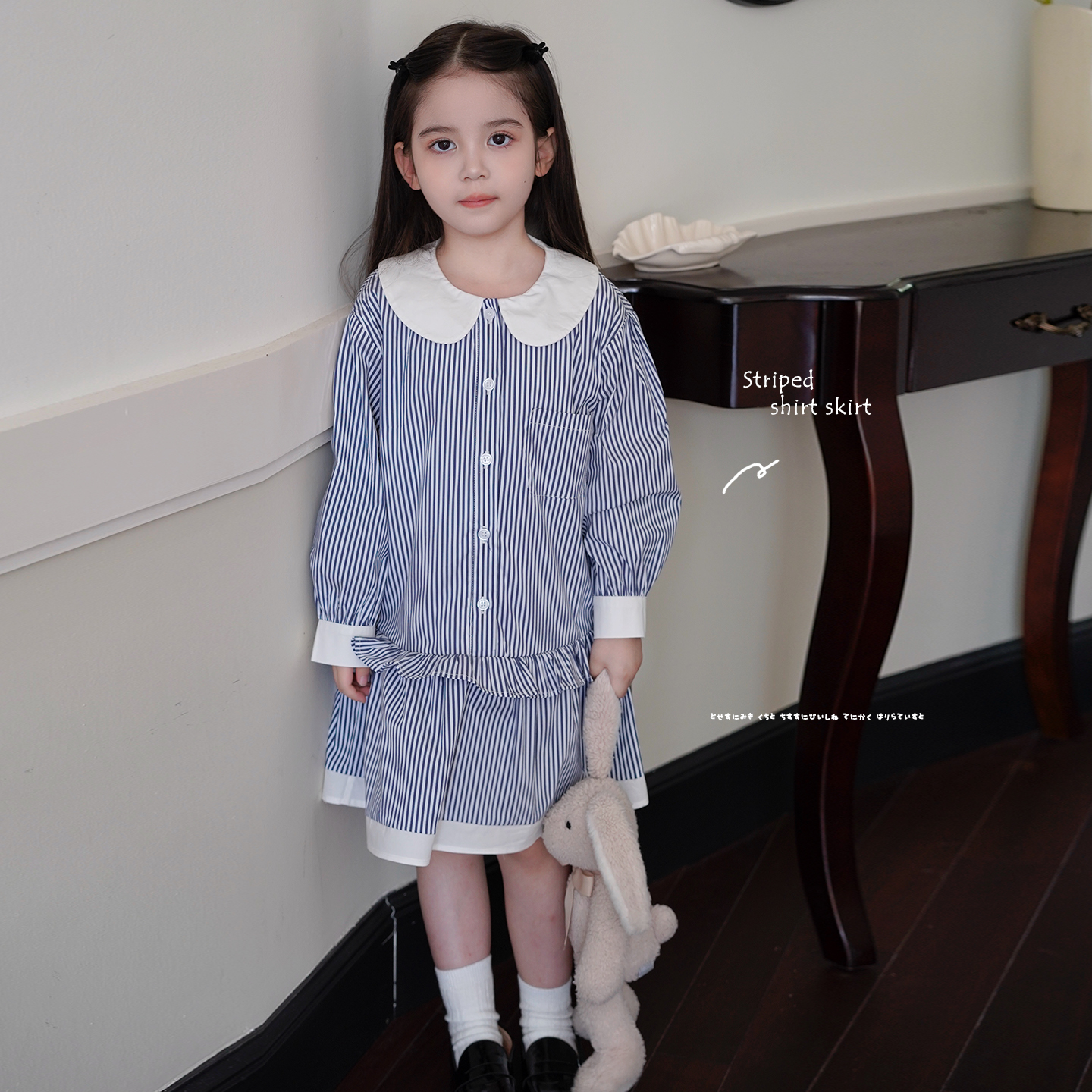 AnnieGirl秋季新款女童韩版学院风条纹连衣裙宝宝休闲裙2025秋款