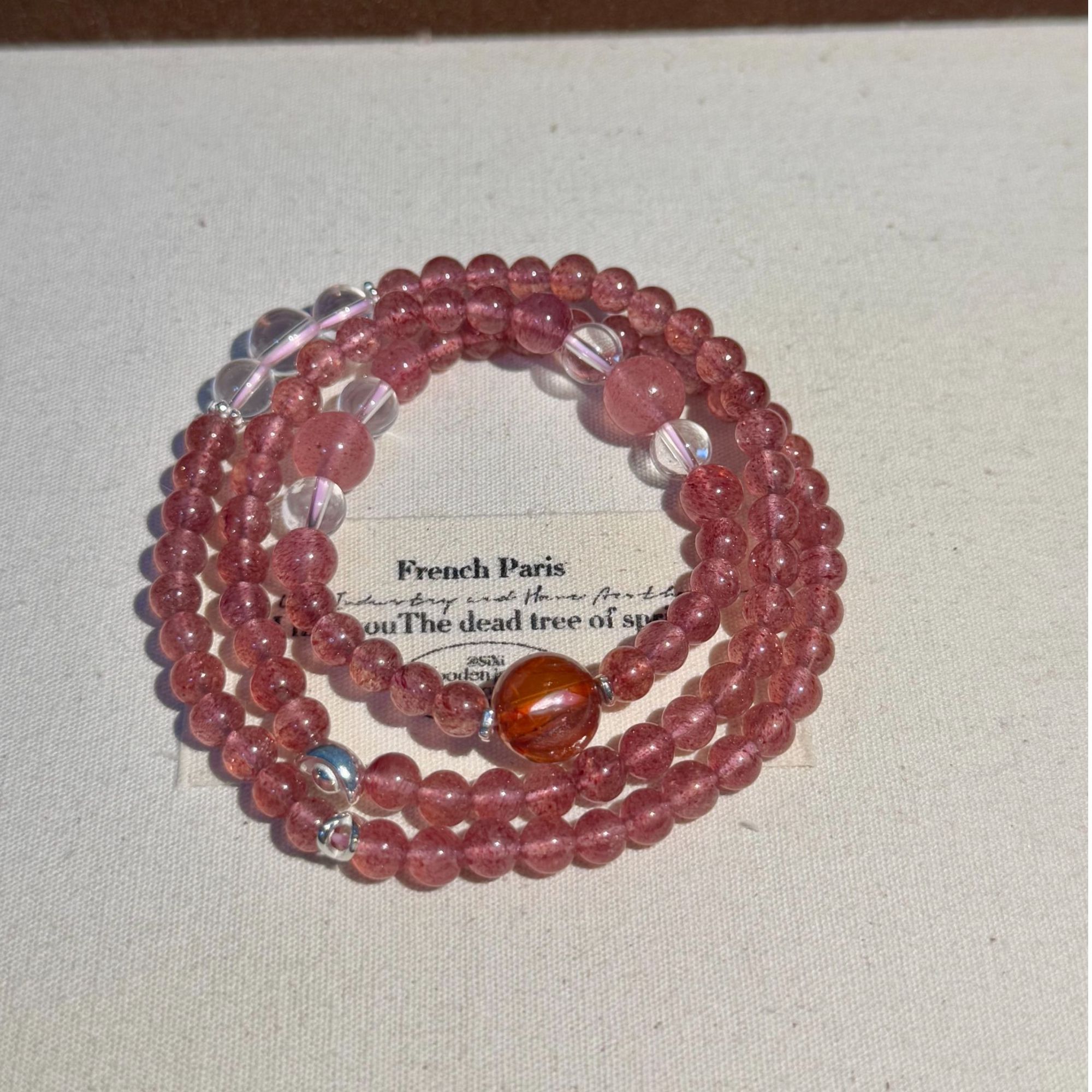 【春日宴】草莓晶金发晶白水晶小众百搭设计款水晶手串 多样性发一