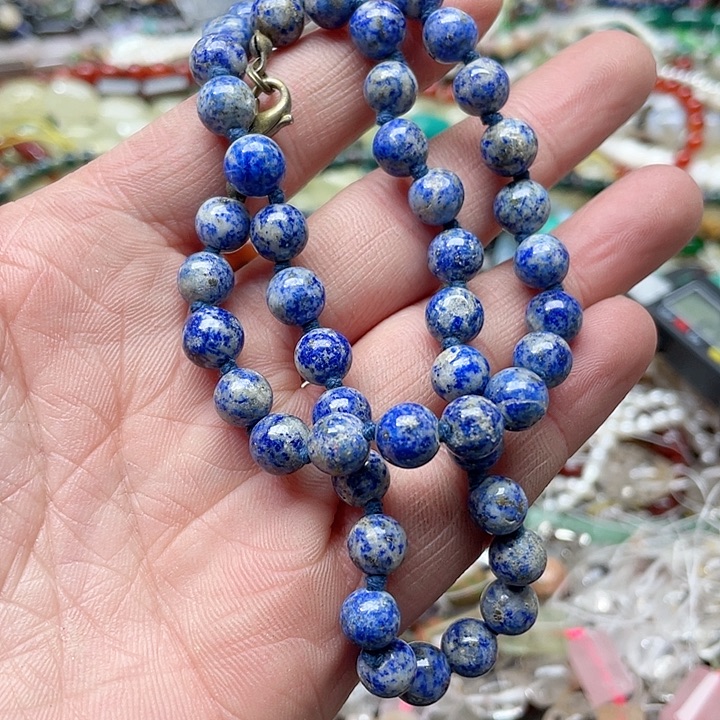 玛瑙/玉髓珠宝半成品合金一条8mm青金石项链