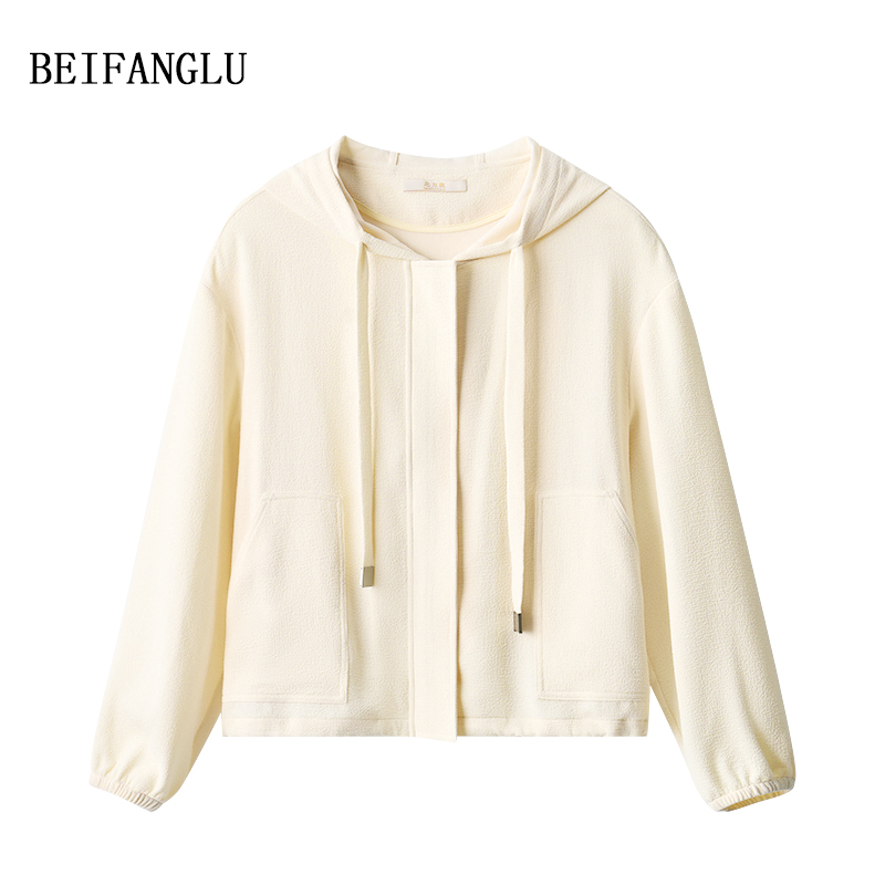 北方鹿 自带肌理感|早秋新品纯色百搭减龄连帽拉链女装外套19037