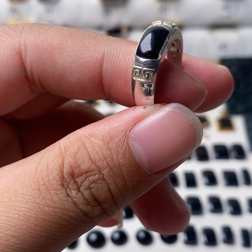 【闪购商品】翡翠戒指银S925镶嵌墨翠银镶戒指