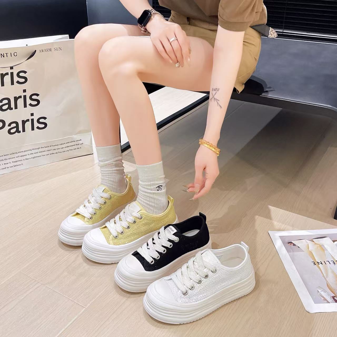 【满天星】休闲鞋板鞋夏季小白鞋低跟厚底网面透气蕾丝8702