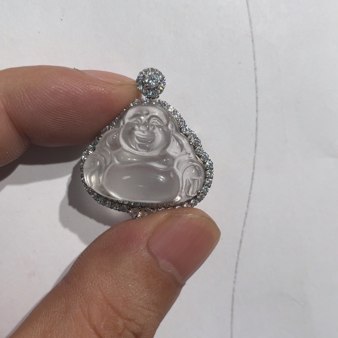 -***C石英质玉佛公吊坠银S925镶嵌