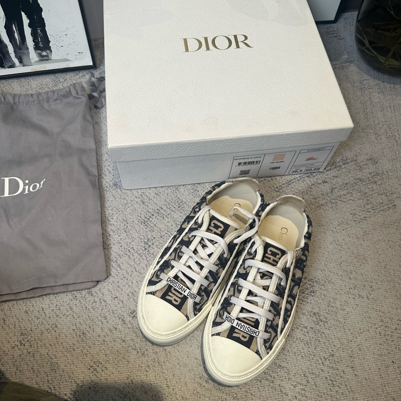 99新 DIOR/迪奥 葡萄籽奢潮/刺绣深蓝色满印帆布鞋/35码