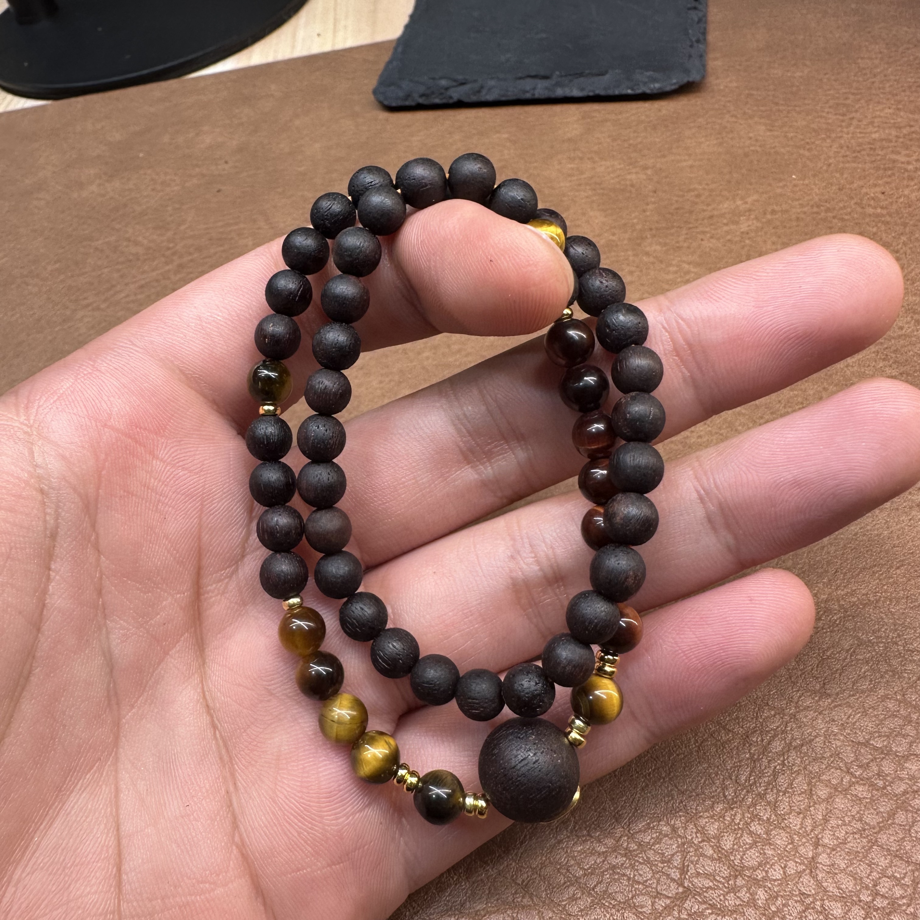 【木阳文创】降真香搭配虎睛石双圈手串