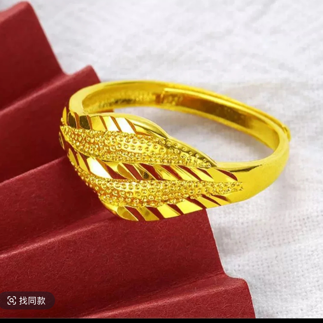 铜合金戒指 亮面金枝玉叶经典款戒指 开口可调节防水不掉色A84