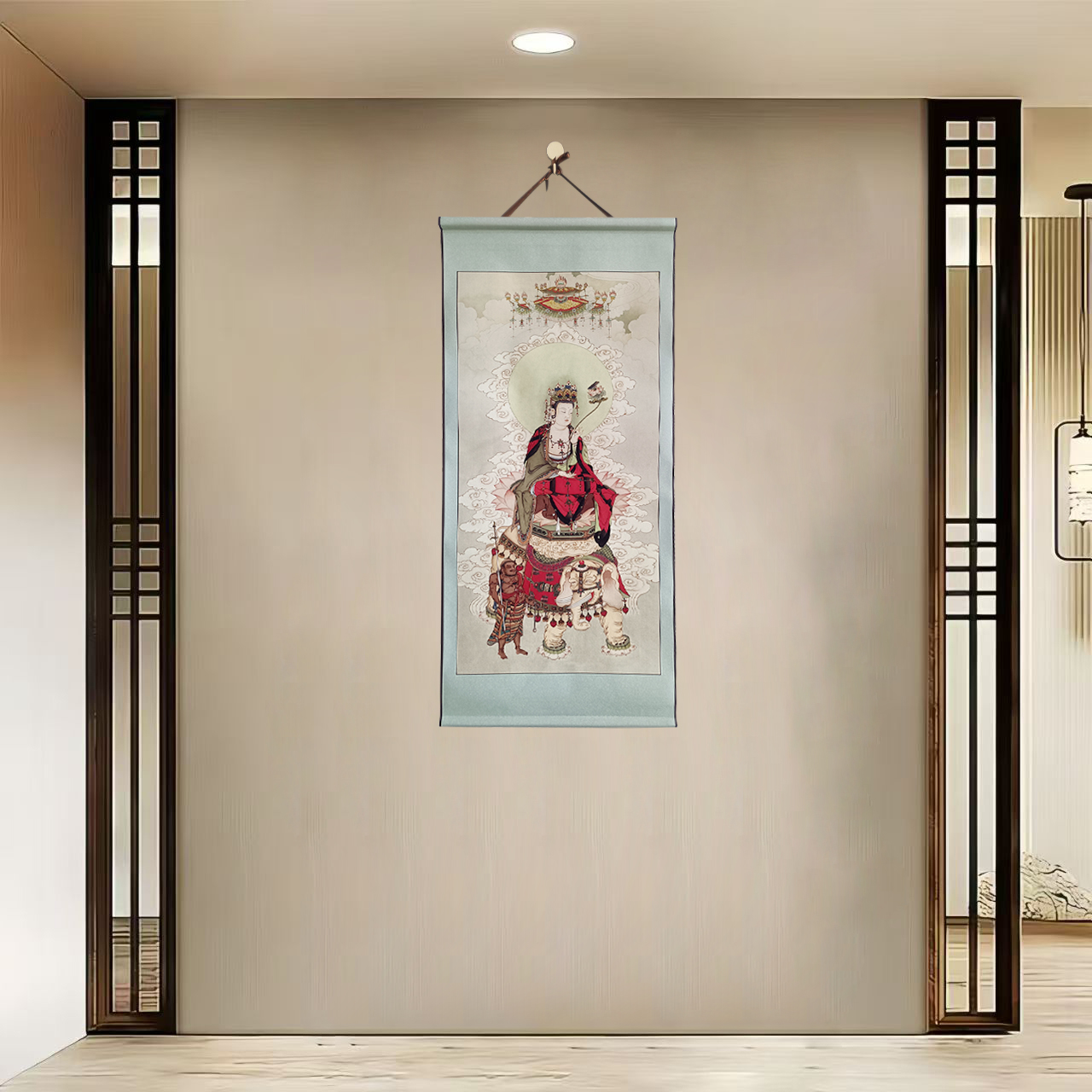 {40-166普贤菩萨}}净尺寸40x85cm现代简约挂轴装饰画办公室家居装
