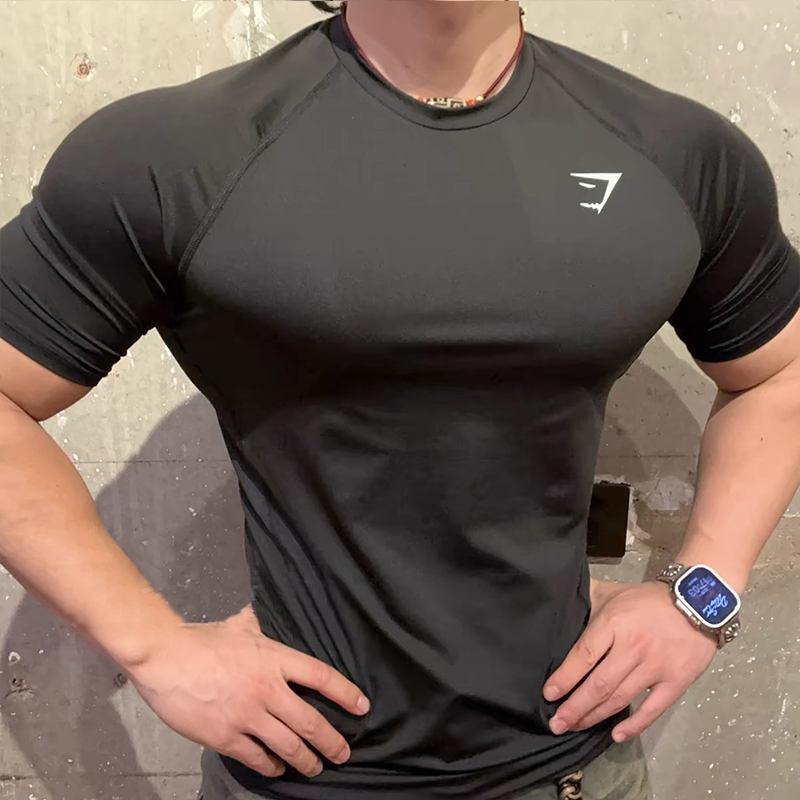 男鲨鱼短袖速干夏季运动紧身衣高弹力透气gymshark健身衣衣服