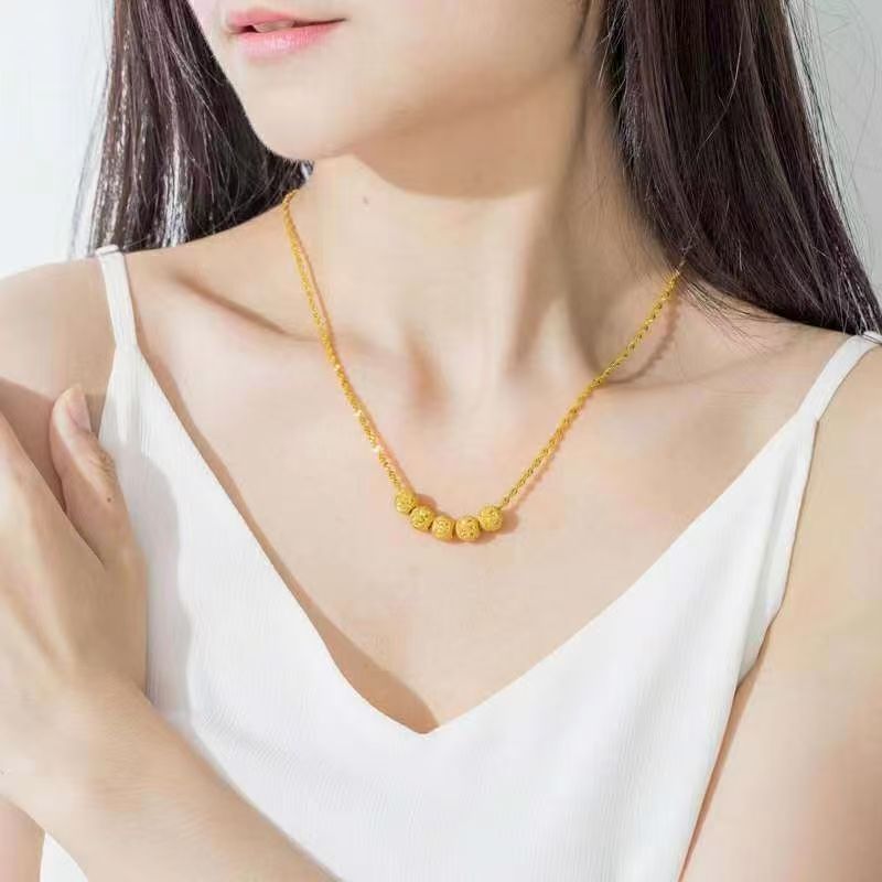 合金项链 【五福临门转运珠项链】轻奢气质时尚百搭复古经坠链金色