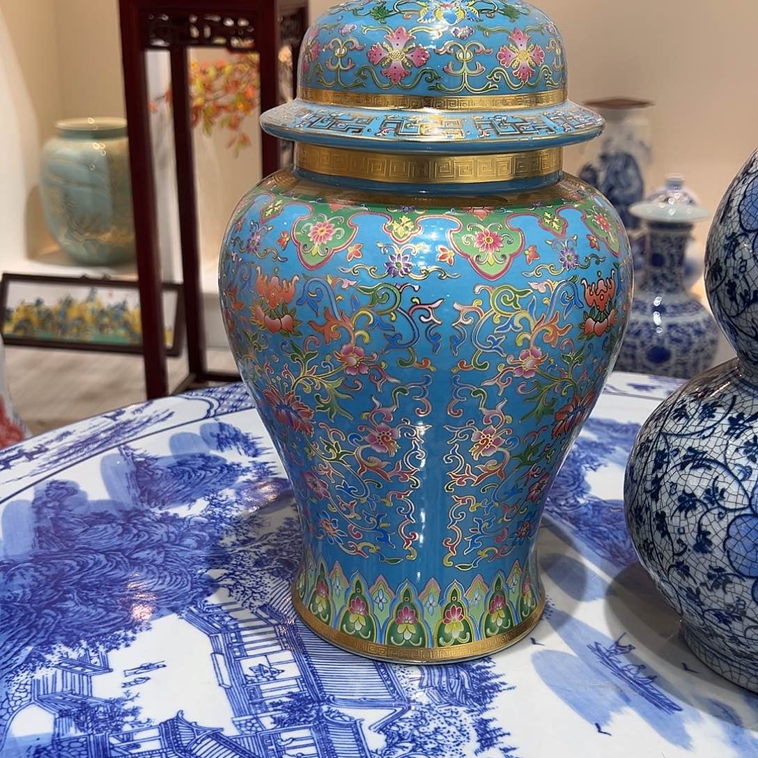 摆件陶36cm天蓝色将军罐