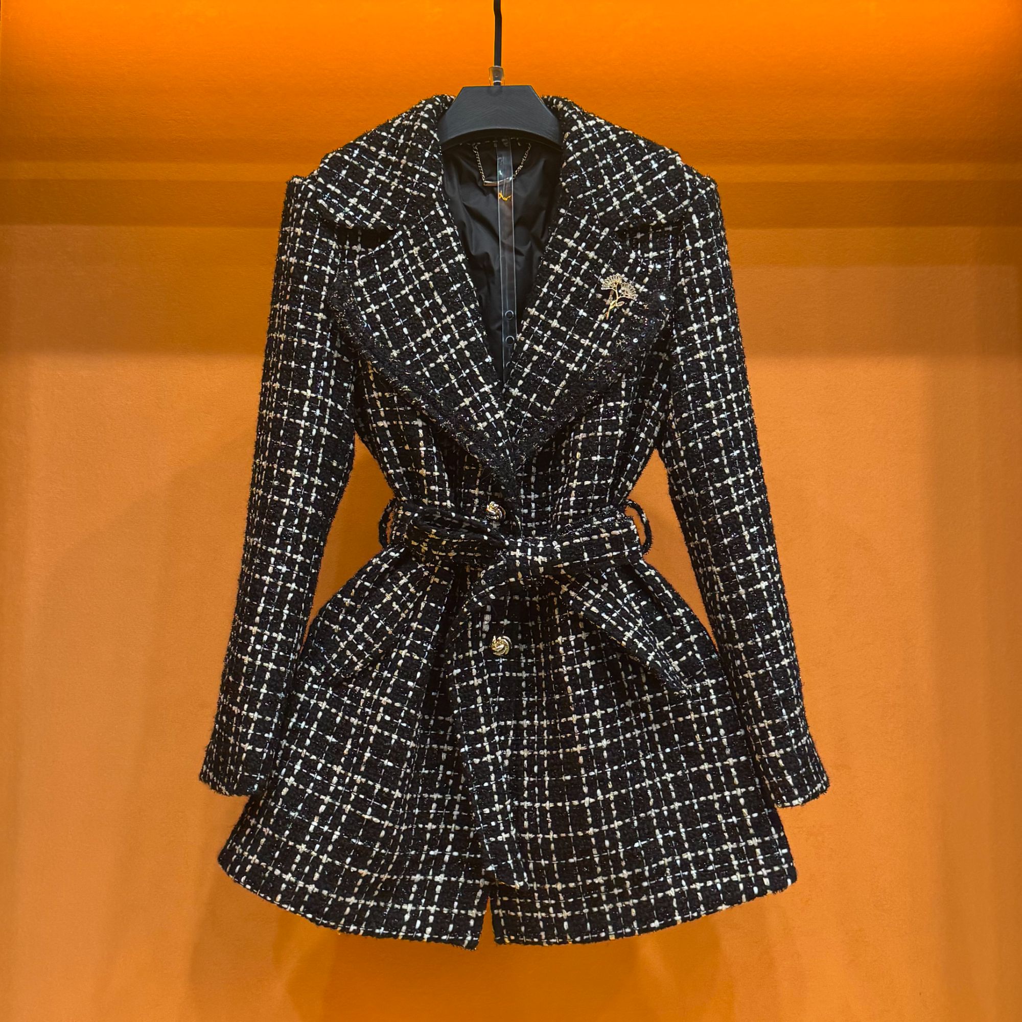 【J】秋冬气质小香风格子冬季时尚女士收腰羽绒中长款  Y891