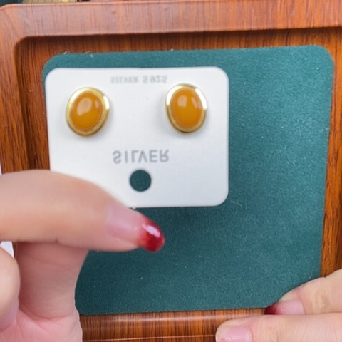 蜜蜡耳饰银S925镶嵌戒指