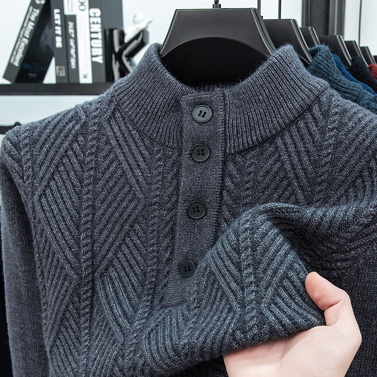 65601【100%山羊绒】专柜品质冬季款男士高端立领毛衣加厚保暖针织