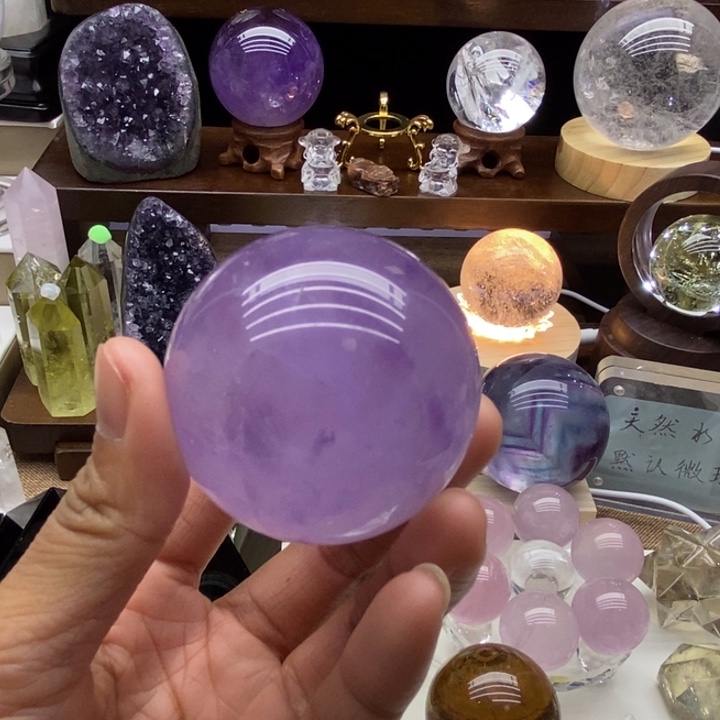 水晶摆件未镶嵌K****?天然紫水晶球3