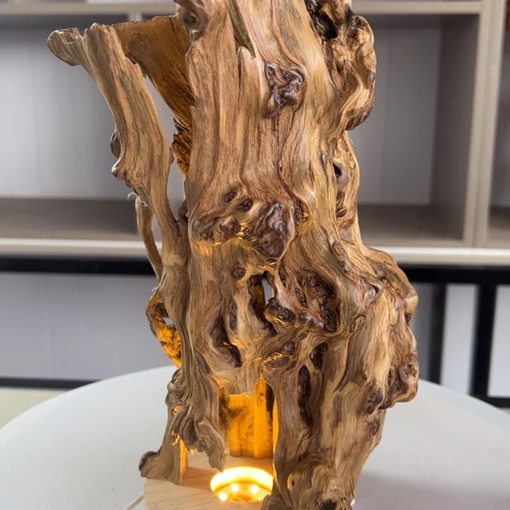 木石榴木镂空树灯摆件