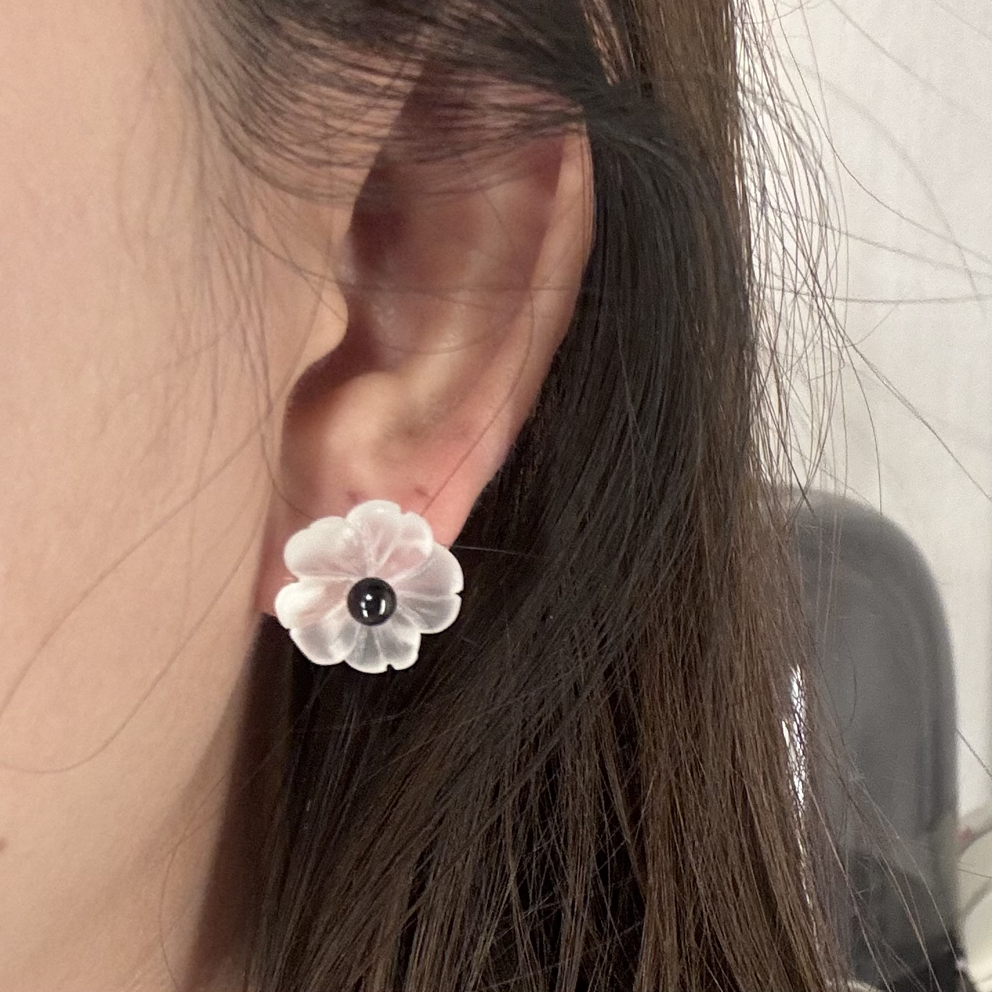 非金属陶瓷耳饰 韩国 白开水花朵耳钉 陶瓷