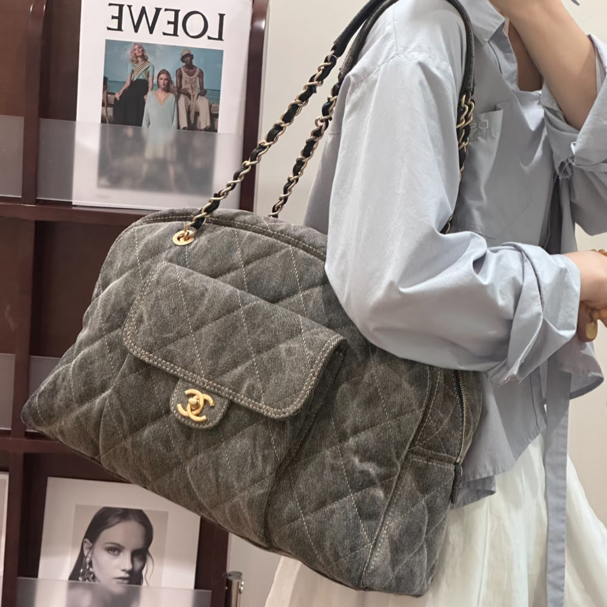 95新 Chanel/香奈儿 做旧晕染牛仔机场保龄球24a手工坊 芯片51388