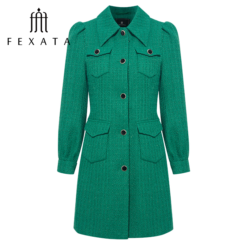 【小朱专属】FEXATA斐格思复古蝴蝶结毛呢外套中长款女装大衣