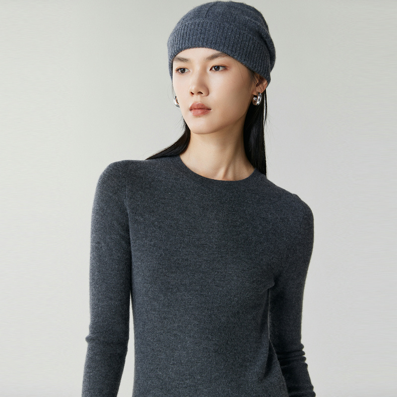 纯羊绒圆领针织打底衫长袖女修身显瘦毛衣韩版套头百搭秋冬上衣