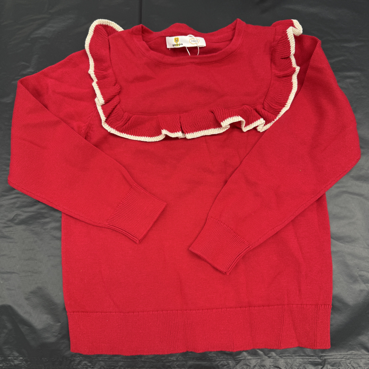 红色木耳花边毛衣830422