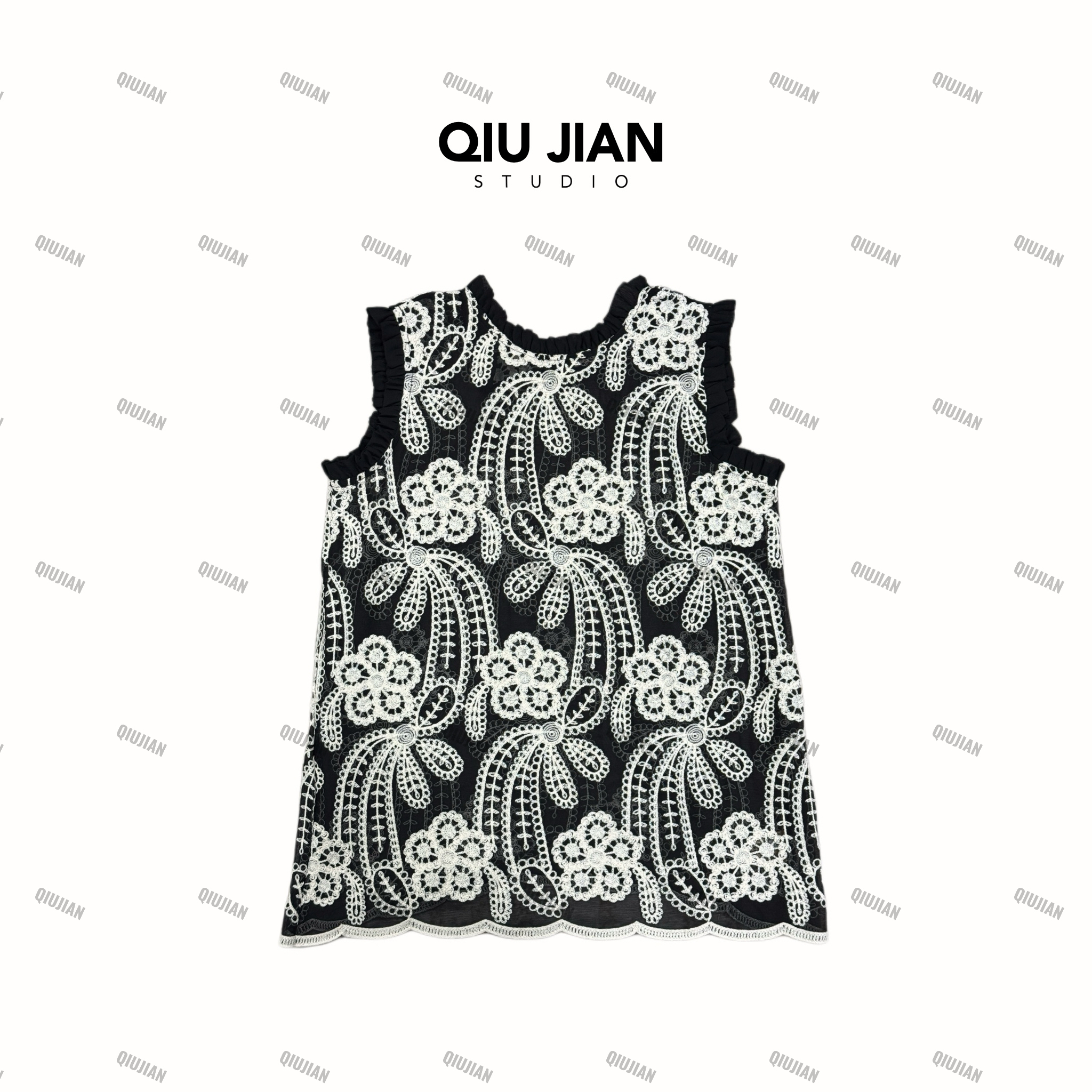 【燕姐专享】QIUJIAN【繁花似锦】时尚复古镂空刺绣蕾丝宽松无袖马甲