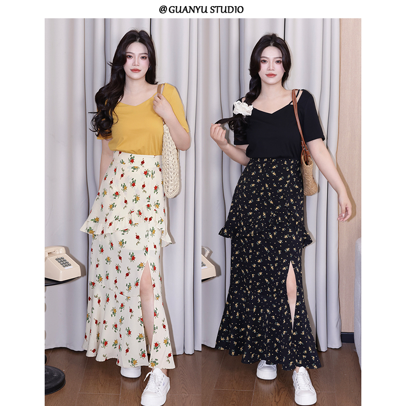 【浪漫情书】蛋妹大码女2025新款夏季遮肚显瘦碎花连衣裙DM20259