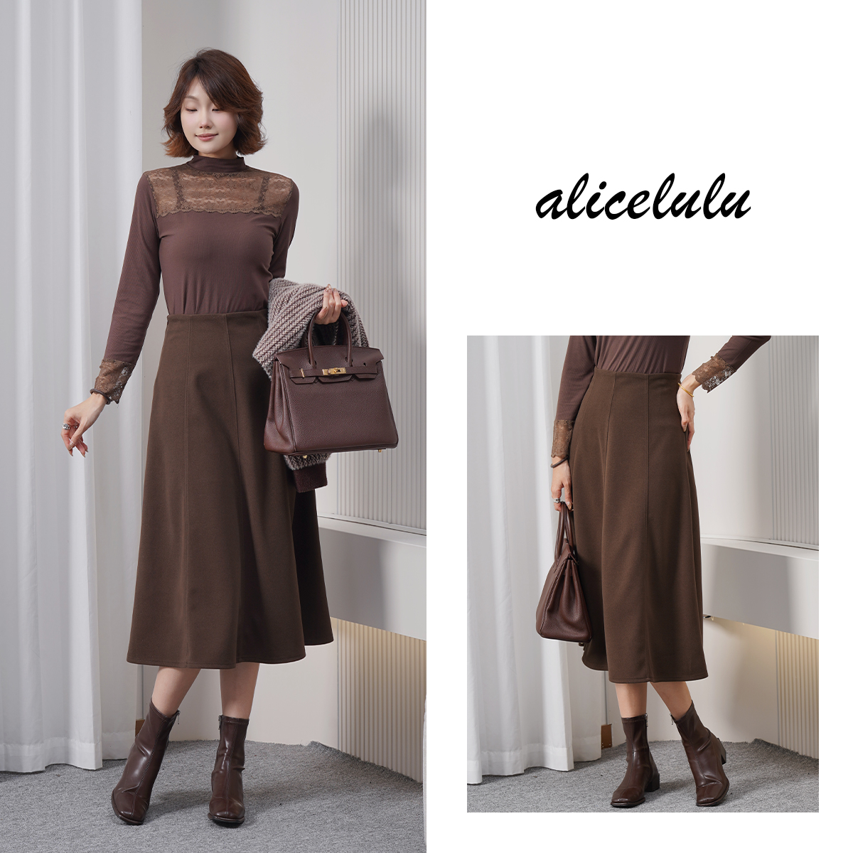 alicelulu时髦精刚需.法式优雅半身裙八片立裁S622842W