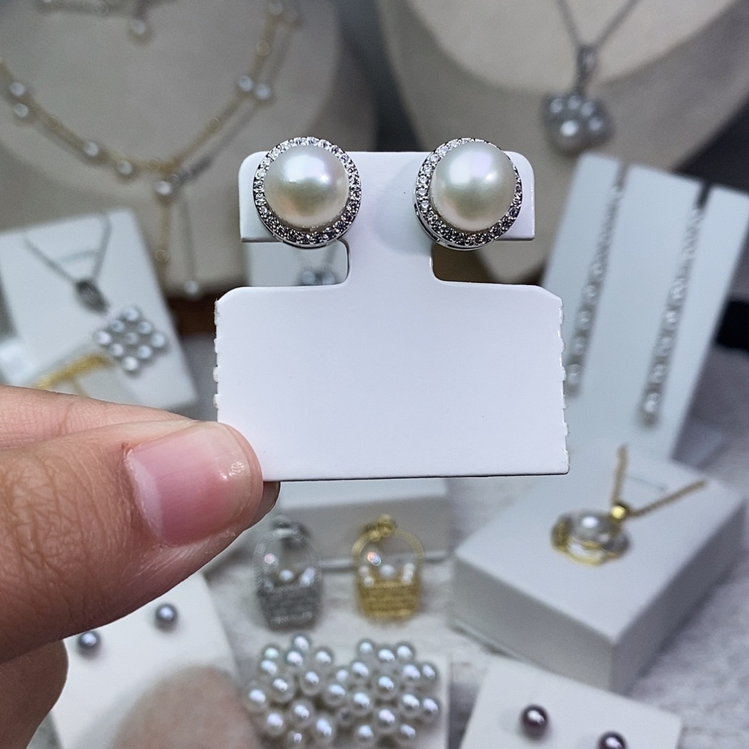 耳饰银S925镶嵌淡水珍珠