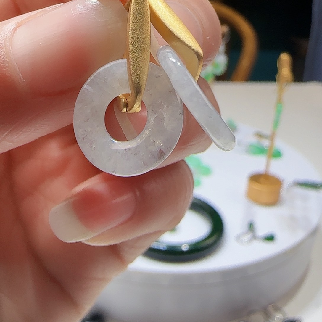 翡翠耳饰银S925镶嵌天然缅甸a货翡翠