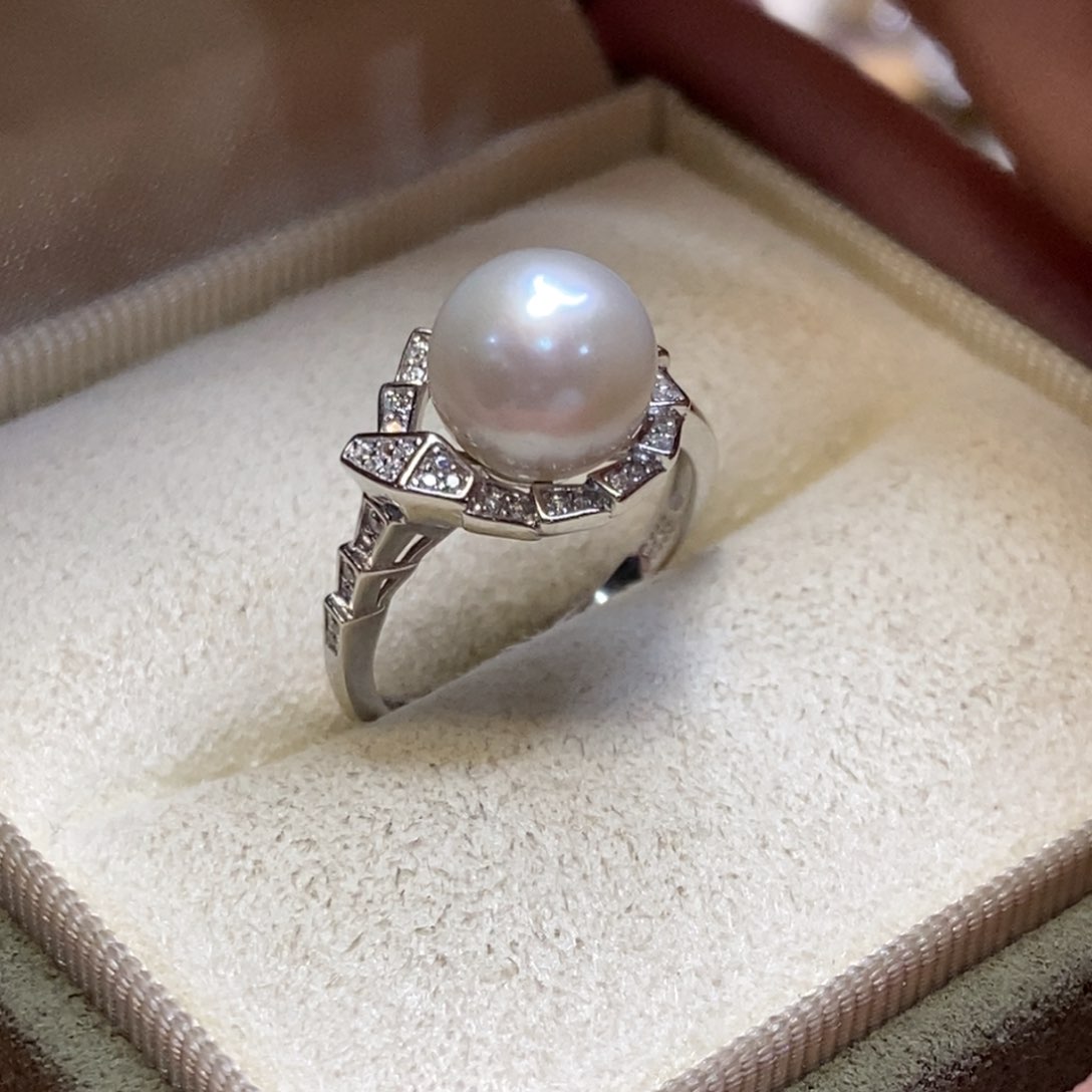 淡水珍珠戒指银S925镶嵌微瑕