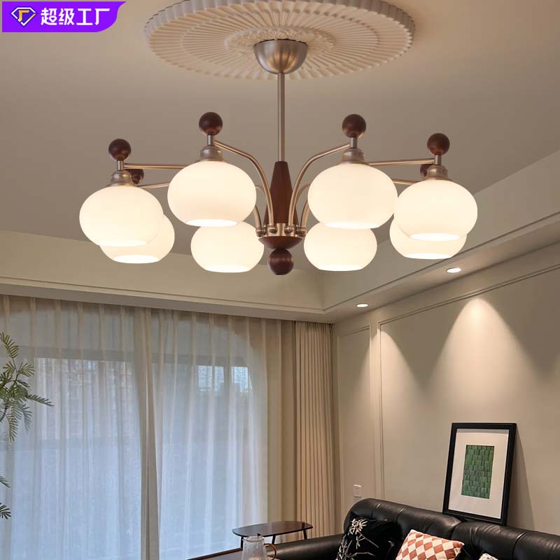 法式中古风客厅吊灯胡桃色侘寂风大厅主灯美式复古卧室柿子吊灯