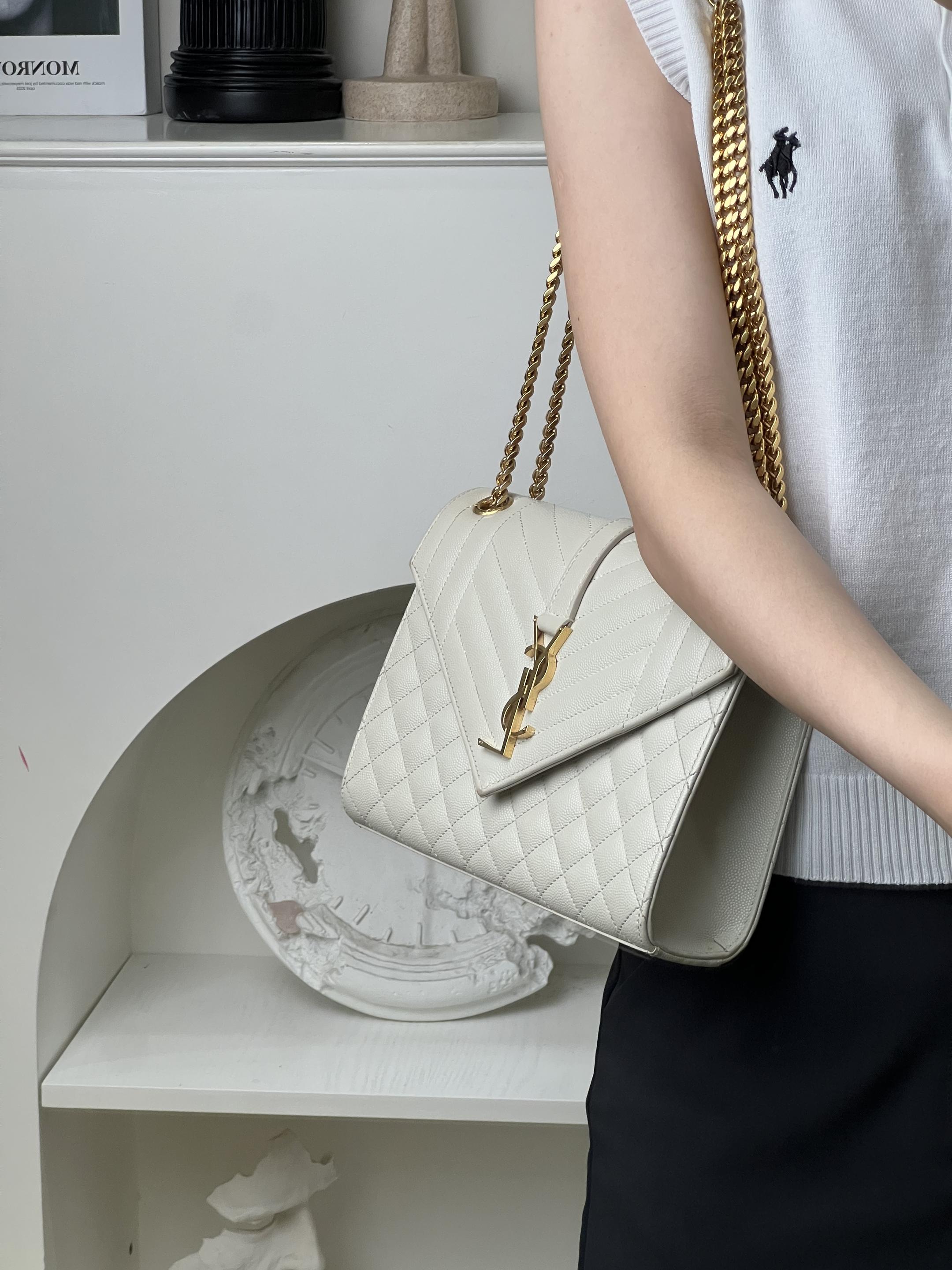 95新 YSL/圣罗兰 新款信封中号白金 /98新