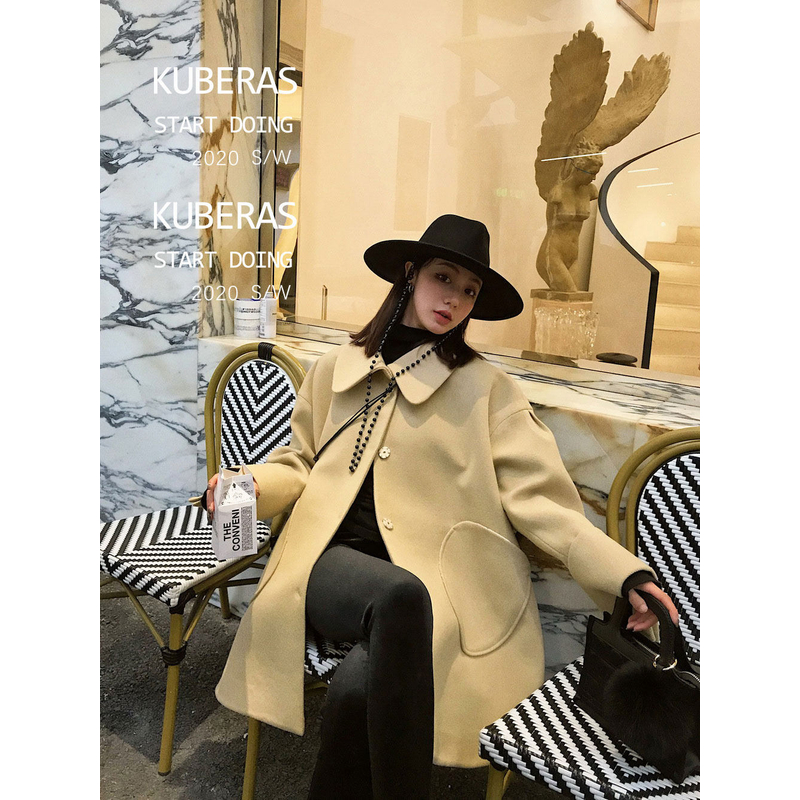 KUBERAS/颜值担当 呼之欲出时髦超A廓形衬衫袖软糯毛呢外套女两色