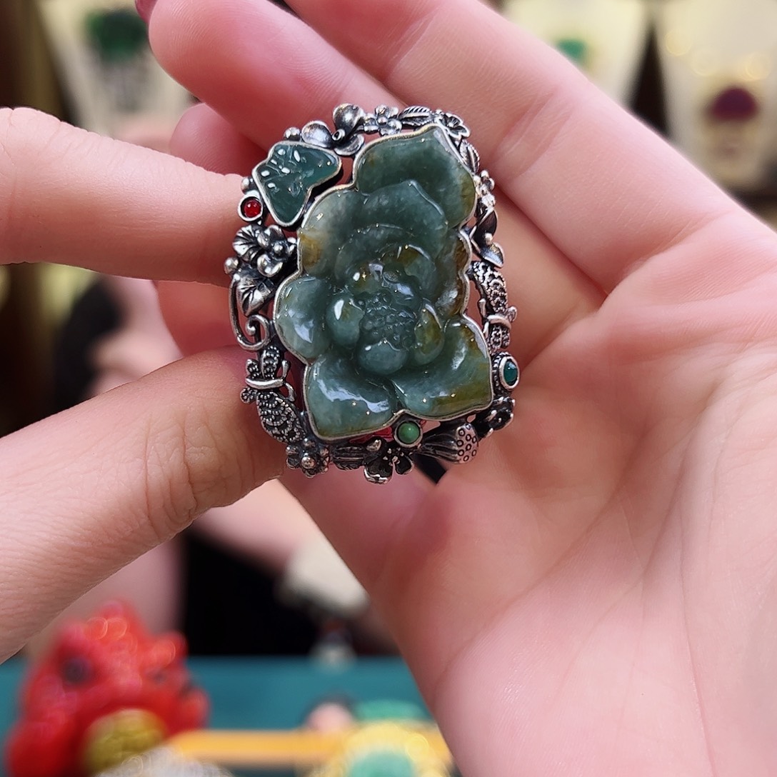 翡翠戒指银S925镶嵌戒指