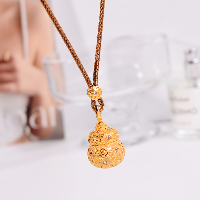 铜合金项链 新中式高级感葫芦项链女手工编绳复古百搭秋冬毛衣链