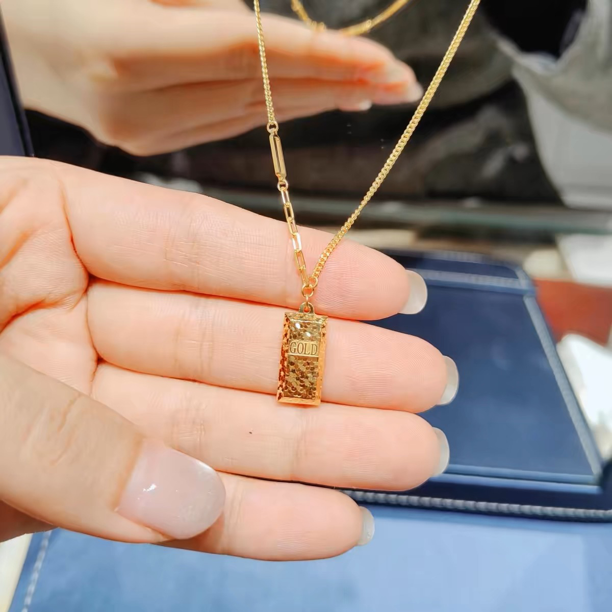 合金项链 合金材质碎冰冰爆富小方条时尚项链