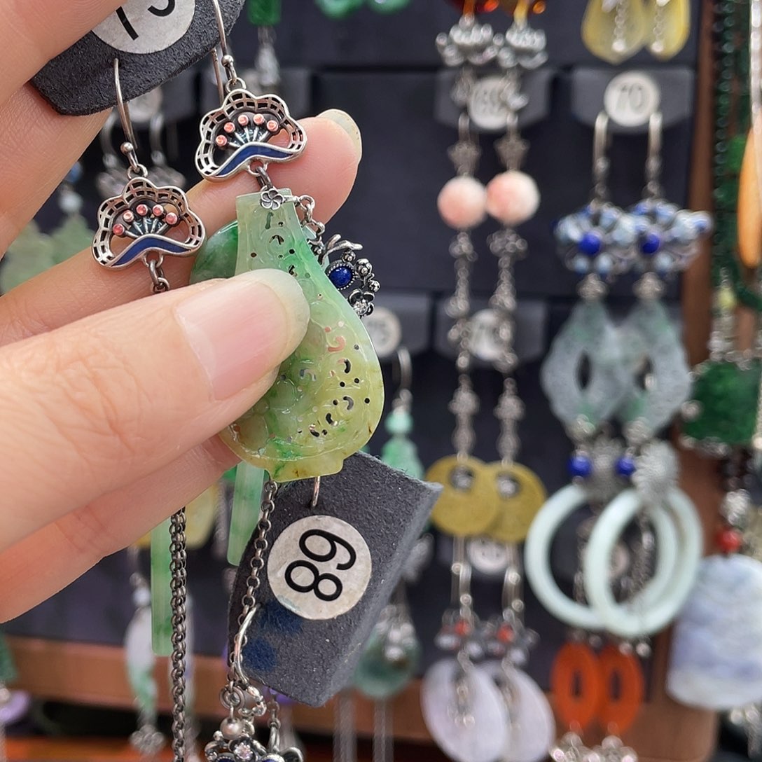 翡翠银S925镶嵌耳饰珍*366ujjhhh