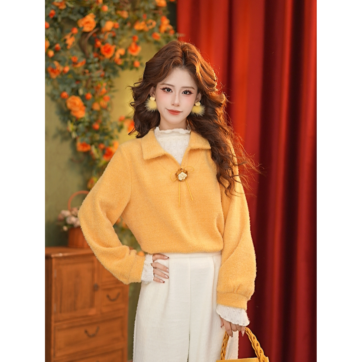 DaYuanSAD小小复古加厚设计感假两件针织衫宽松长袖卫衣女#G15087