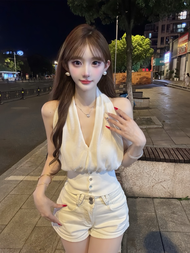 纯欲性感辣妹设计感挂脖露背V领针织背心