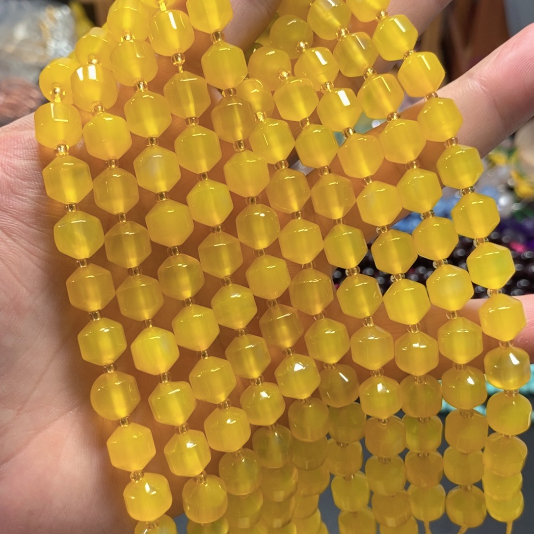 玛瑙/玉髓合金珠宝半成品鸡油黄玛瑙路路通一条卡10mm