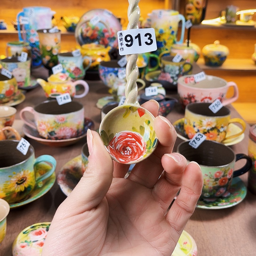 杯纯纯油画风瓢羹