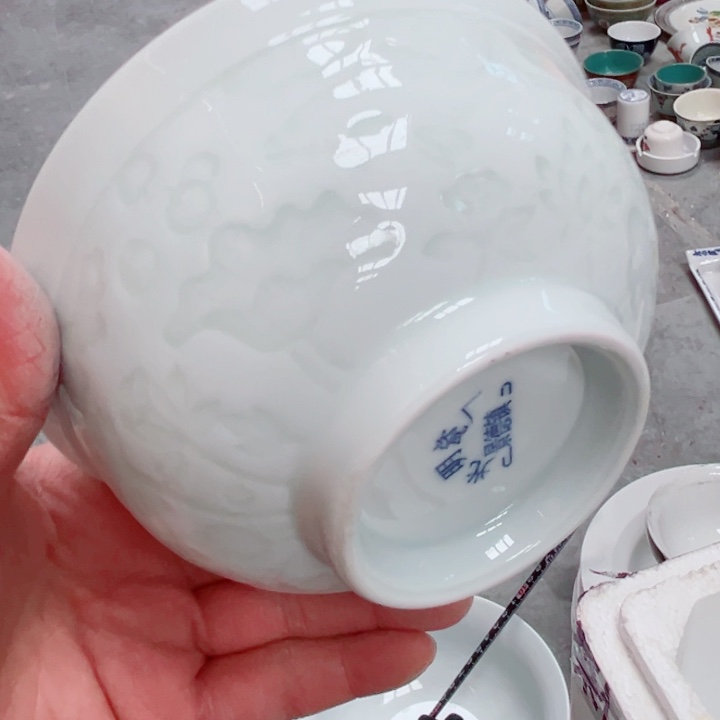 青花玲珑5.5寸饭碗鱼藻纹11个小***8