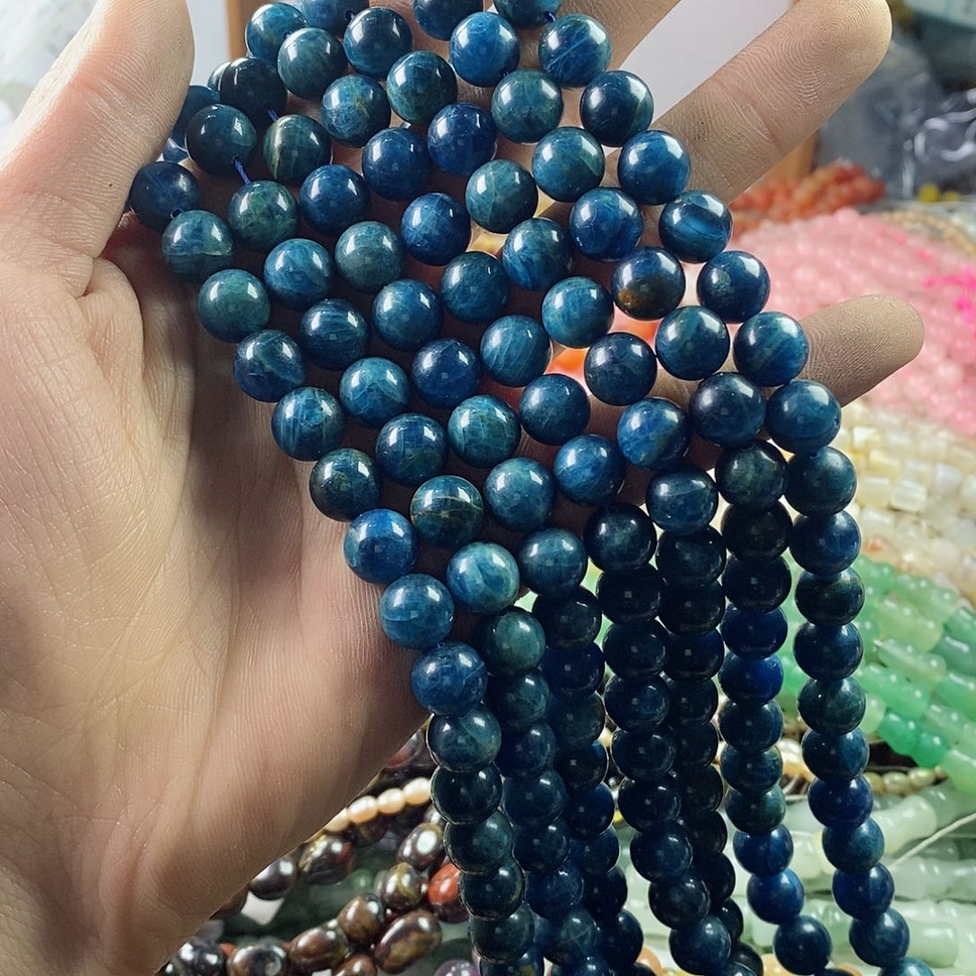 玛瑙/玉髓珠宝半成品未镶嵌一条天然10mm蓝鳞灰圆珠