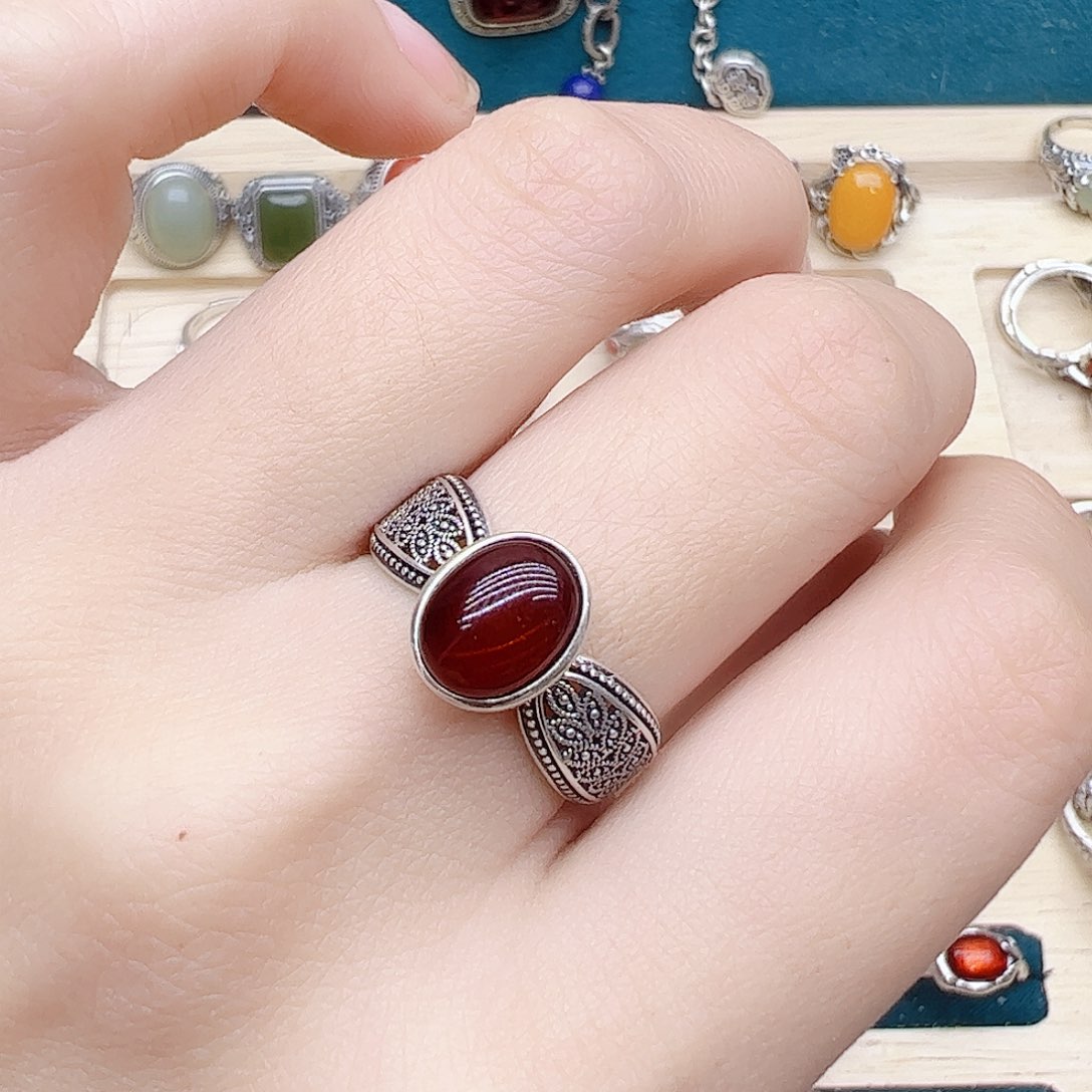 血珀戒指银S925镶嵌，