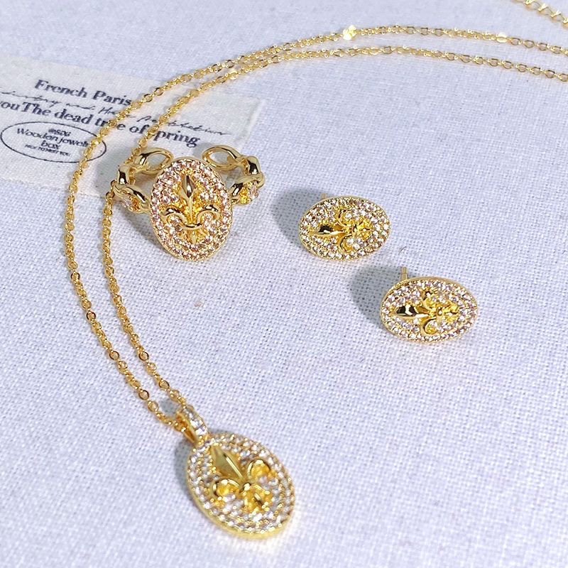 合金项链 女复古风法式鸢尾花植物花卉金色百搭精致时尚套装