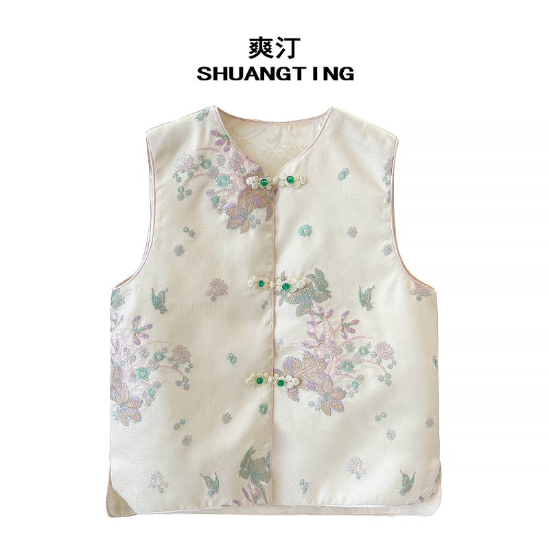 Jokara/丘可儿【‌千秋锁】新中式印花盘扣文艺马甲中国风春季上衣