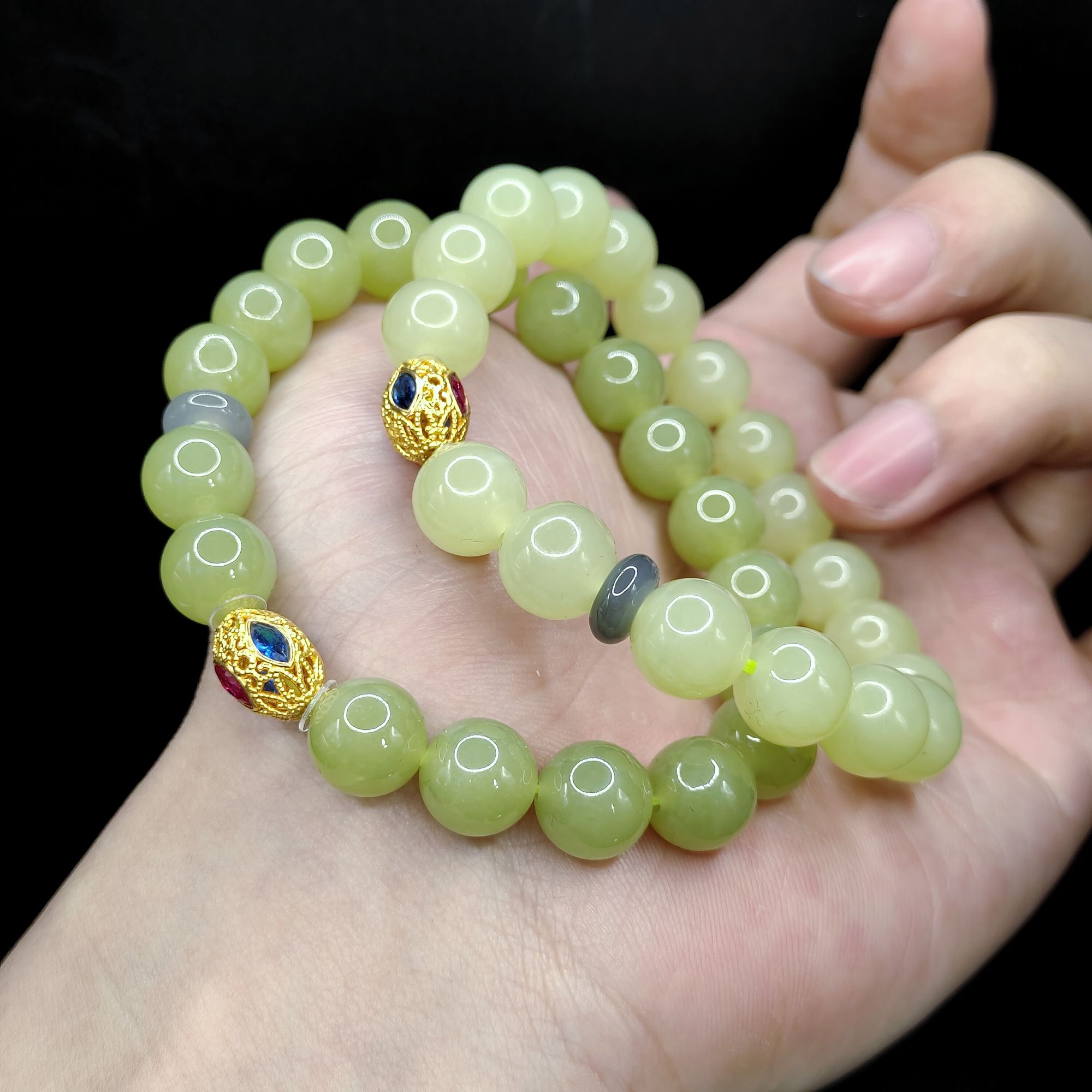 【老三珠宝】18k金和田玉DIY单圈手串J1【多样性发其一】约10mm