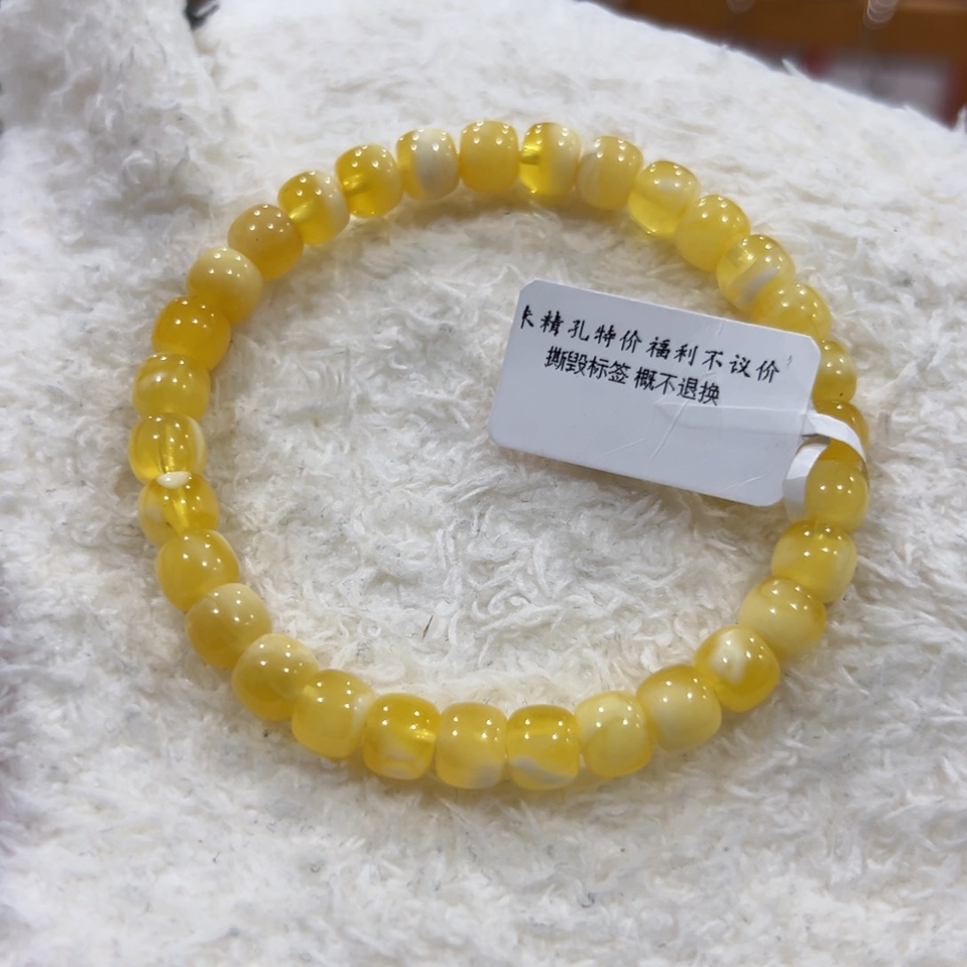 未镶嵌蜜蜡手链7.1m金妖白手串布灵布灵