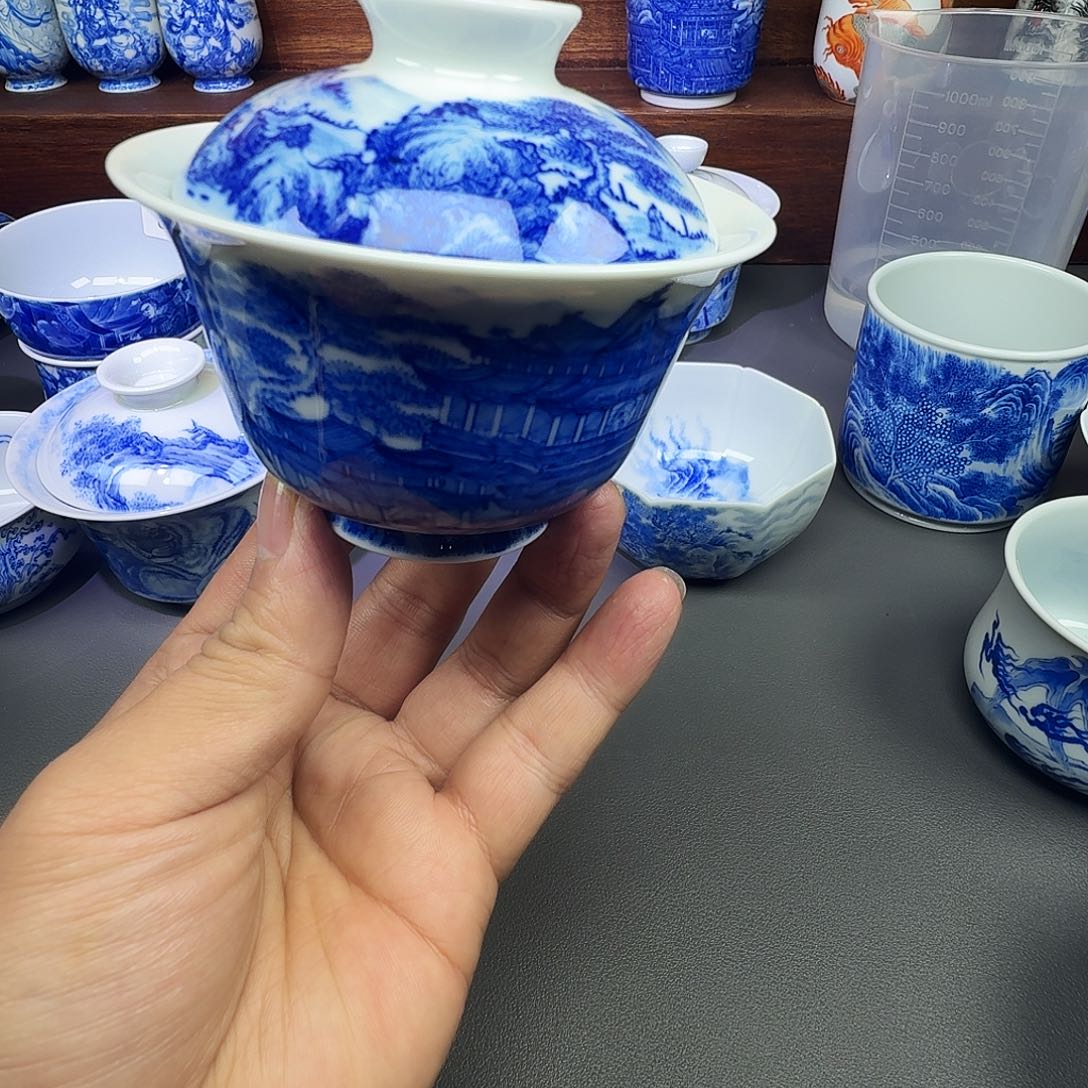 泥塑盖碗手工手绘