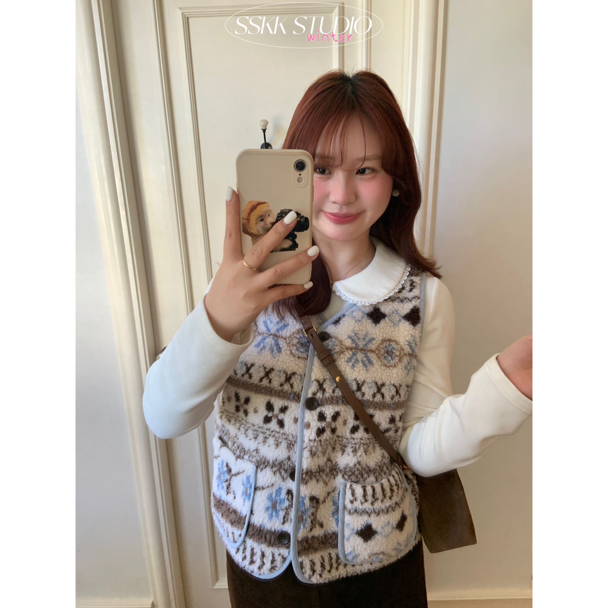 KMZY/KMZY山_山【松弛甜心】微胖韩版费尔岛提花毛绒两面穿马甲背心